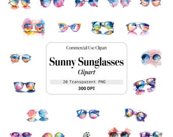 Sunny Sunglasses, Watercolor, Compositions, Commercial Use, Template Clipart