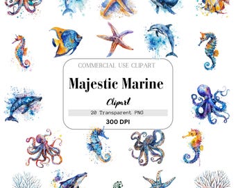 Majestic Marine, Akwarela, Kompozycje, Użytek komercyjny, Szablon Clipart