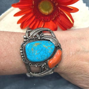 Vintage Navajo Türkis & Koralle Armreif