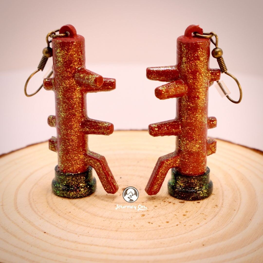 Wing Chun Wooden Dummy Earrings Iridescent Glitter Handmade Martial