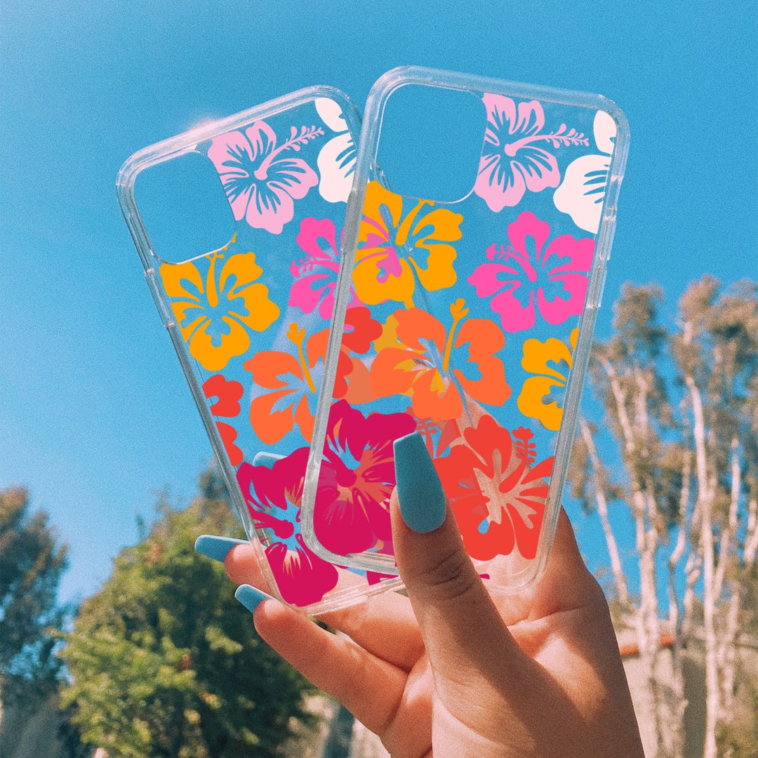 Clear Summer Phone Case With Pink Hibiscus Cute Cool Phone Case for