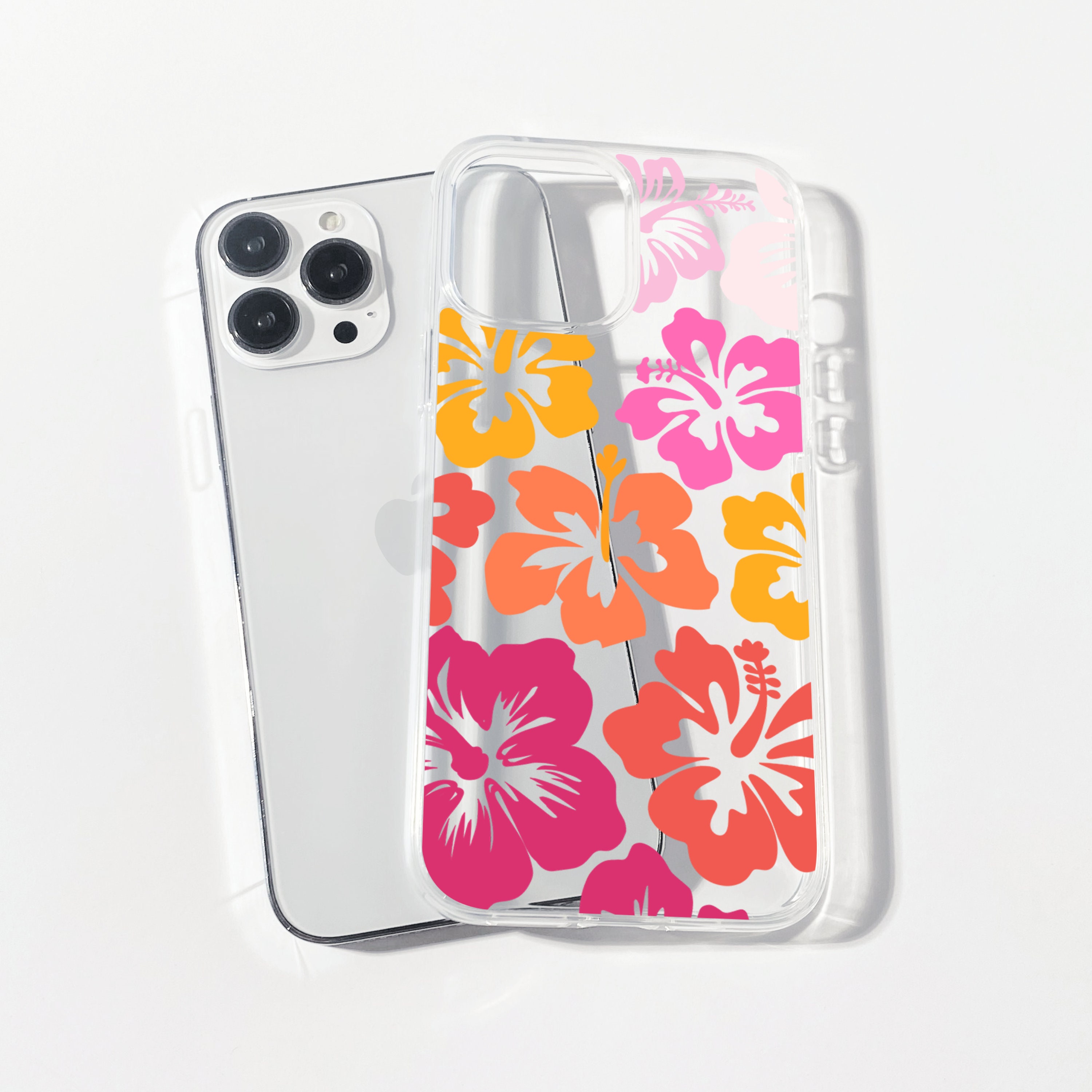 Clear Summer Phone Case With Pink Hibiscus Cute Cool Phone Case for