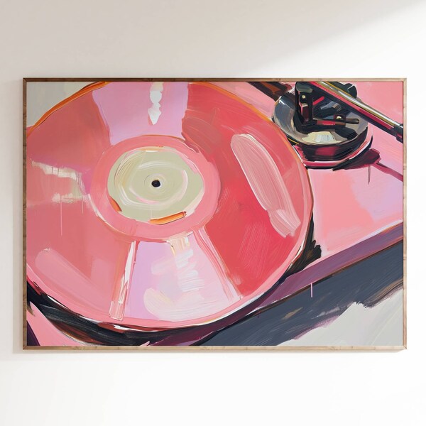 Vintage Record Wall Art, Eclectic Home Decor, Aesthetic Pink Wall Print, Retro Music Poster