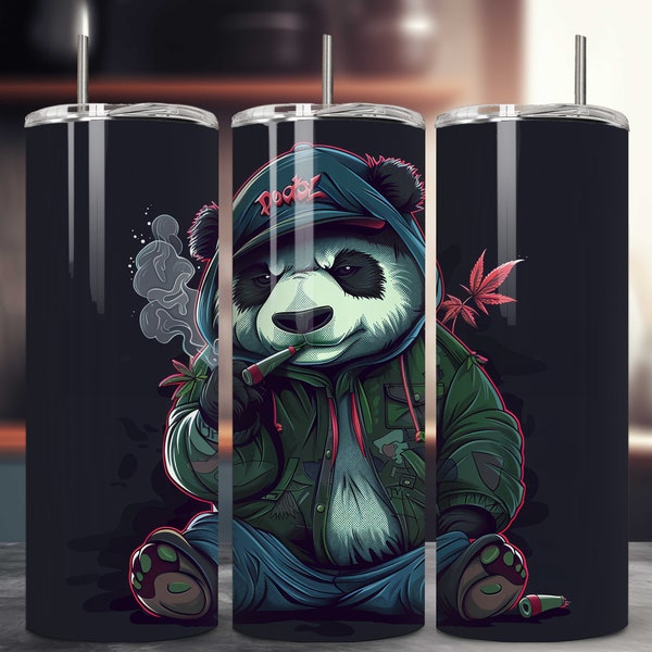 Hip Hop Panda Tumbler Print, Weed Smoker Art, Digital Animal Lover Design, Stoner Gift Drinkware, Kitchen Decor, Office Decoration