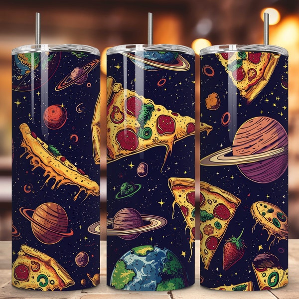 Digital Space Pizza Tumbler, Print for Fast Food Lover, Abstract Galaxy Design, Full Wrap Pizza Print, Cosmos Art, DIGITAL DOWNLOAD