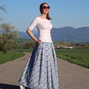 Floral Cotton Long Skirt with Pockets