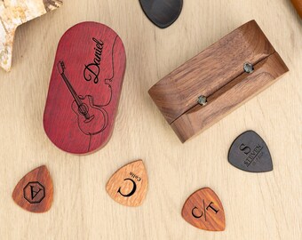 Personalized Wooden Guitar Picks Box,Custom Engraved Wood Pick Holder,Guitar Pick Storage,Guitar Gift for Dad,Valentines Day Gift for Him