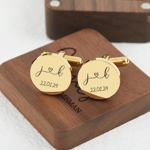 Custom Cufflinks for Groom Cufflink,Metal Cufflinks With Wooden Box,Wedding Day Gift,Grooms Man Gifts,Father's Day Gift,Gift for Husband