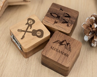 Personalized Wooden Guitar Picks with Holder,Custom Guitar Pick Box,Guitar Pick Case,Gift For Guitarist,Gift For Him,Gift For Boyfriend