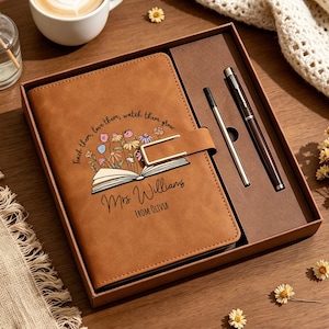 Personalized Leather Journal Set for Teachers,Custom Name Notebook,Teacher Appreciation Gift,Educator Gift,Back to School,End of Years Gift