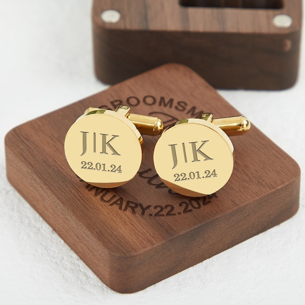 Manschettenknöpfe mit Gravur - Manschettenknöpfe mit Holzbox - Hochzeitsgeschenke - Groomsmen Geschenke - Geburtstagsgeschenke - Trauzeuge Geschenke