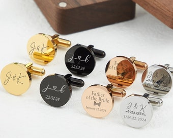 Custom Cufflinks - Engraved Box , Personalised Wedding Day Cuff links for Men, Anniversary Gift,Best Man Gifts, Gifts for Husband/Boyfriend