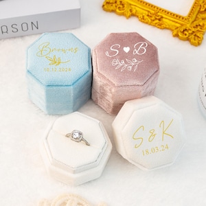 Wedding Ring Box,Gift for Wife,Triple Slot Velvet Ring Box,Engagement Ring Box,Proposal Ring Bearer,Monogram Ring Box,Personalized Gift