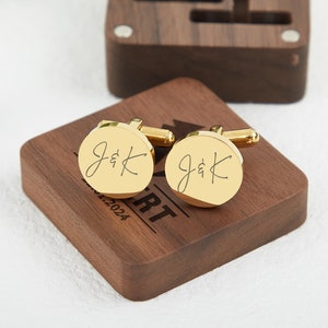 Boutons de manchette personnalisés pour le marié,Cadeau de mariage,Cadeau de fête des pères,Boutons de manchette en métal avec boîte en bois,Cadeaux pour homme d'honneur,Cadeau pour mari image 2