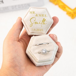 Gepersonaliseerde fluwelen ringdoos, Valentijnsdagcadeau, trouwringdoos met dubbele sleuf, jubileumcadeau, verlovingsringdoos, voorstel ringdrager
