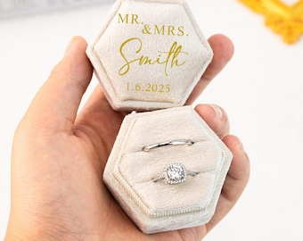 Personalized Velvet Ring Box,Valentines Day Gift,Double  Slot Wedding Ring Box,Anniversary Gift,Engagement Ring Box,Proposal Ring Bearer