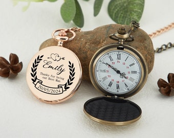 Trauzeuge-Geschenk-Taschenuhr mit Ketten, personalisierte Groomsmen-Geschenke, gravierte Bräutigam-Trauzeugen Bestman-Taschenuhr, Hochzeitsgastgeschenke