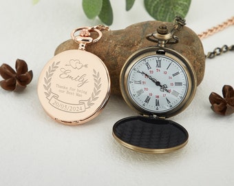 Taschenuhr mit individueller Gravur, Heiratsantrag für den besten Bräutigam oder Andenken für die Hochzeitsfeier, das perfekte Geschenk für den Trauzeugen, einzigartige personalisierte Uhr