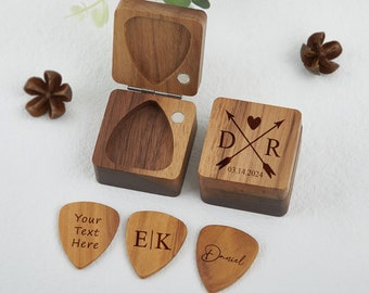 Boîte personnalisée en bois de médiators pour guitare, étui de rangement en bois pour médiators de guitare, rangement personnalisé pour support de médiator pour guitare, cadeau musique pour musicien guitariste