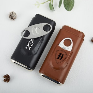 Personalized Cigar Case With Cutter,Groomsmen Gifts,Cigar Travel Case,Custom Engraved Cigar Holder,Leather Cigar Holder,Gift for Him