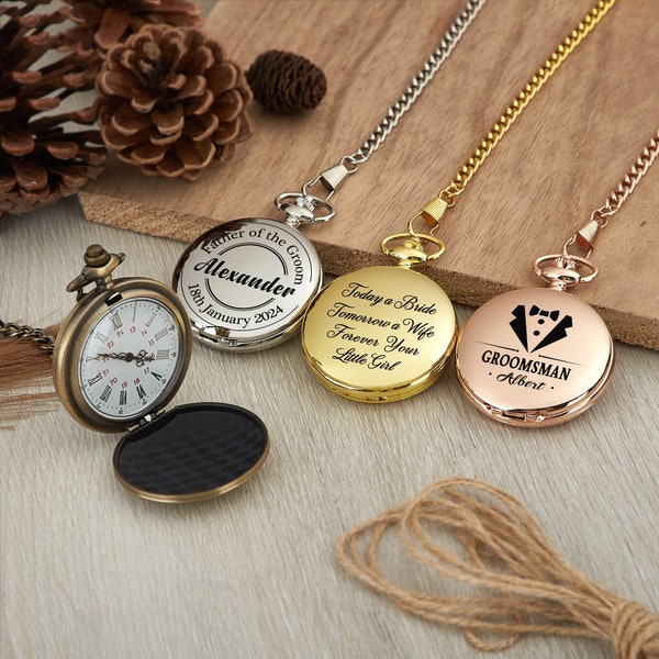 Personalized Pocket Watch With Chain,Custom Engraved Pocket Watch,Groomsmen Gifts,Boyfriend Gift,Personalized Graduation Gift for Him