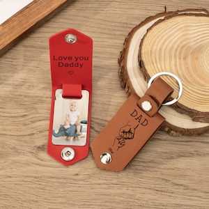 Porte-clés photo personnalisé pour les pères, fête des pères en cuir avec nom d'enfant, porte-clés fête des pères, cadeau d'enfants, cadeau pour papa