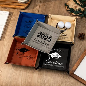 2025 Graduation Gift Real Leather Tray,Graduating Gift for Men,Class of 2025 Gift,Grad Gift Desk Organizer,Custom Catchall Valet Tray