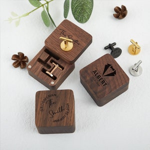 Boutons de manchette personnalisés pour le marié,Cadeau de mariage,Cadeau de fête des pères,Boutons de manchette en métal avec boîte en bois,Cadeaux pour homme d'honneur,Cadeau pour mari image 5