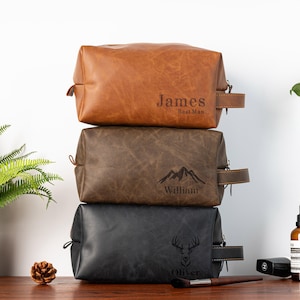 Custom Men&#39;s Toiletry Bag,Leather Dopp Kit,Personalized Christmas Gift for Husband/Father/ Boyfriend,Bathroom Travel Bag,Shaving Kit Case