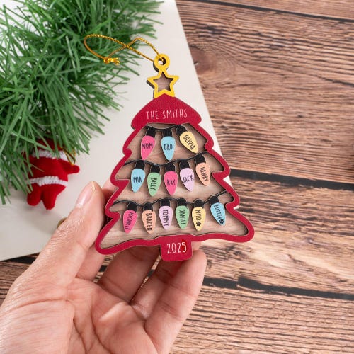 Custom Family Christmas Ornament,Big Family Name Christmas Tree 1-15 members,Christmas Tree Ornament with Family Name 2025,Big Family