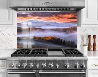 Tempered Glass Kitchen Backsplash: Mountain View Landscape