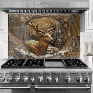 Deer Tempered Glass Kitchen Backsplash: Animal Stove Splash Cover