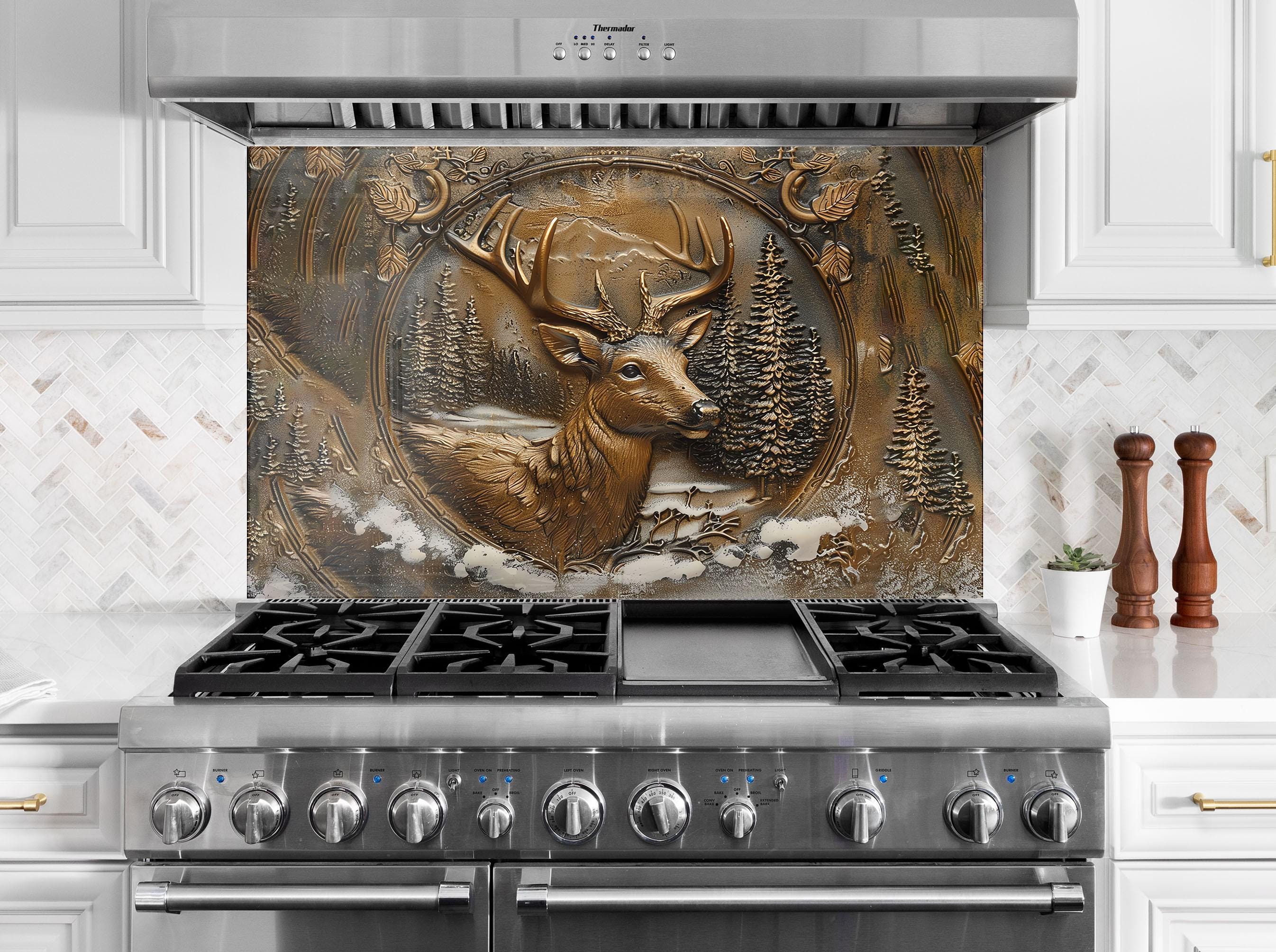 Tempered Glass Kitchen Backsplash, Animal Backsplash for Kitchen Deer Splashback Stove Back Cover, Sink Splashback Deer Backsplash
