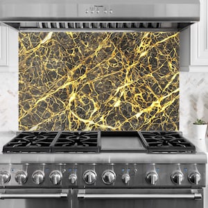 Tempered Glass Backsplash , Gold Marble Backsplash for Kitchen Splashback Stove Back Cover, Sink Splashback Cooker Wall Backsplash