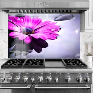 Floral Tempered Glass Kitchen Backsplash: Flower Tile Stove Cover