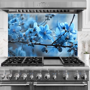 Floral Tempered Glass Kitchen Backsplash: Flower Tile Stove Cover