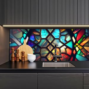 Colorful Stained Glass Tempered Backsplash Tile: Kitchen Wall Protection