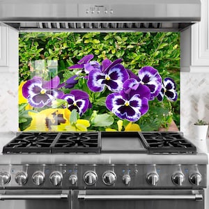 Floral Tempered Glass Kitchen Backsplash: Flower Tile Stove Cover