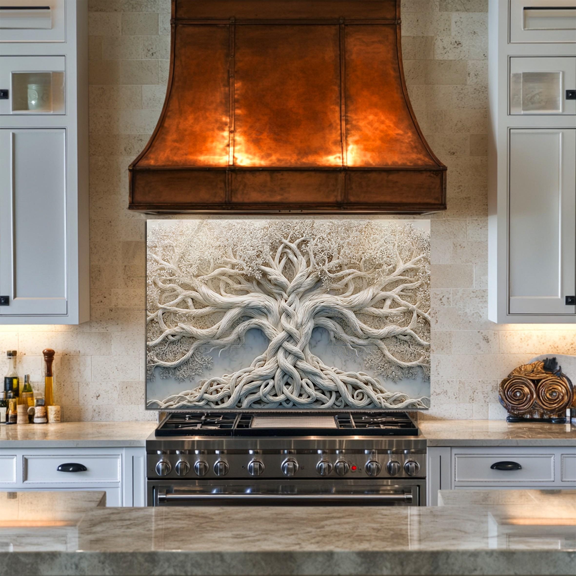 Copper Rustic Tree of Life Glass Kitchen Backsplash, Bronze Celtic Tree ...