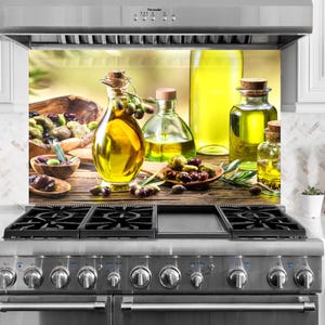 Olive Oil Tempered Glass Kitchen Backsplash: Waterproof Cooker Panel