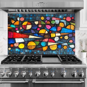 Colorful Mosaic Backsplash Solid Tempered Glass Wall Protection, Kitchen Backsplash, Splashback Kitchen Decoration, Bathroom Backsplash