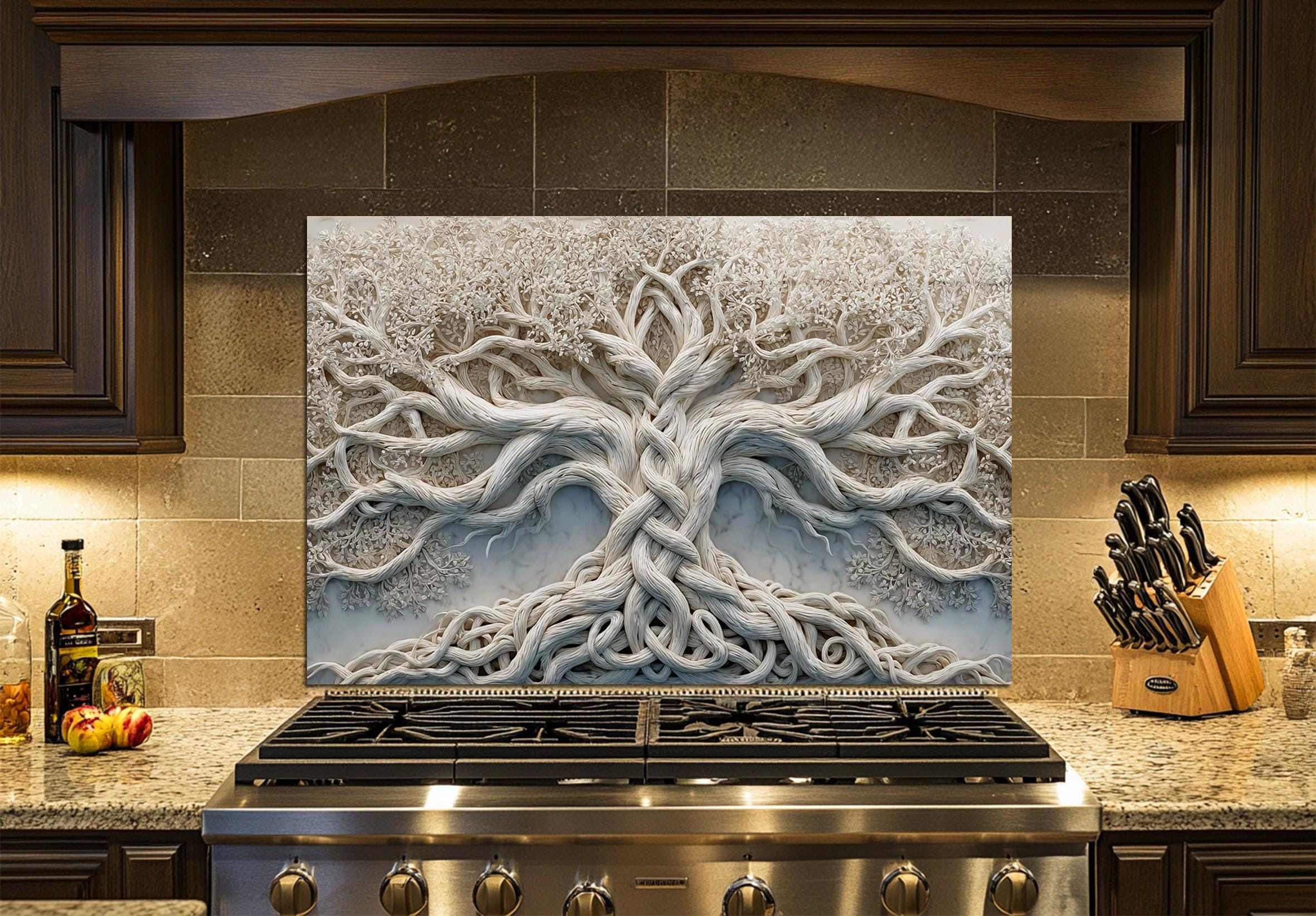 Copper Rustic Tree of Life Glass Kitchen Backsplash, Bronze Celtic Tree ...