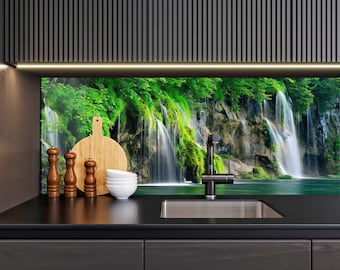 Waterfall Tempered Glass Kitchen Backsplash: Heat Resistant Stove Cover