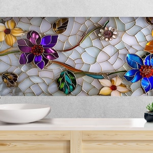 Floral Stained Glass Backsplash aus gehärtetem Glas: Hitze- und feuchtigkeitsbeständig