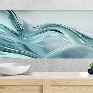 Blue Wave Tempered Glass Kitchen Backsplash: Heat Resistant Stove Cover