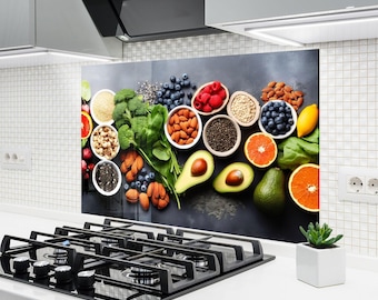 Tempered Glass Kitchen Backsplash: Fruit & Superfood Design