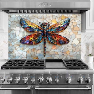 Protector contra salpicaduras de cocina de vidrio templado Dragonfly: cubierta de estufa con azulejos teñidos