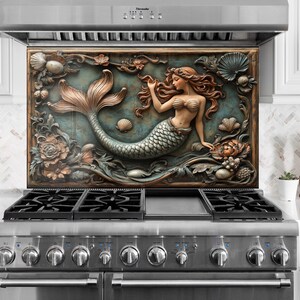 Bakstänkskydd i härdat glas i kök, Mermaid: Värmebeständigt spishäll, stänkskydd i glas