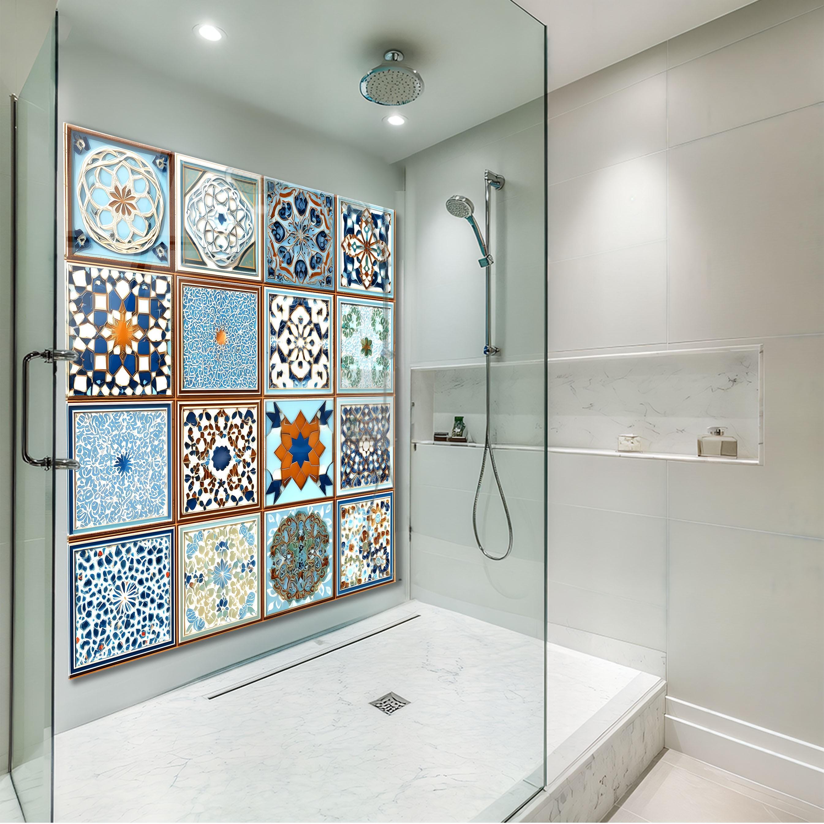 Moroccan Blue Mosaic Tile Glass Backsplash – Geometric Pattern Kitchen ...