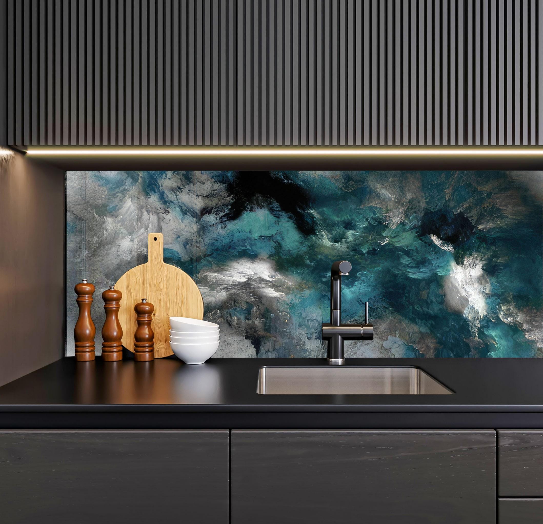 Paraschizzi per cucina in vetro temperato blu fumo, dimensioni personalizzate - Italia